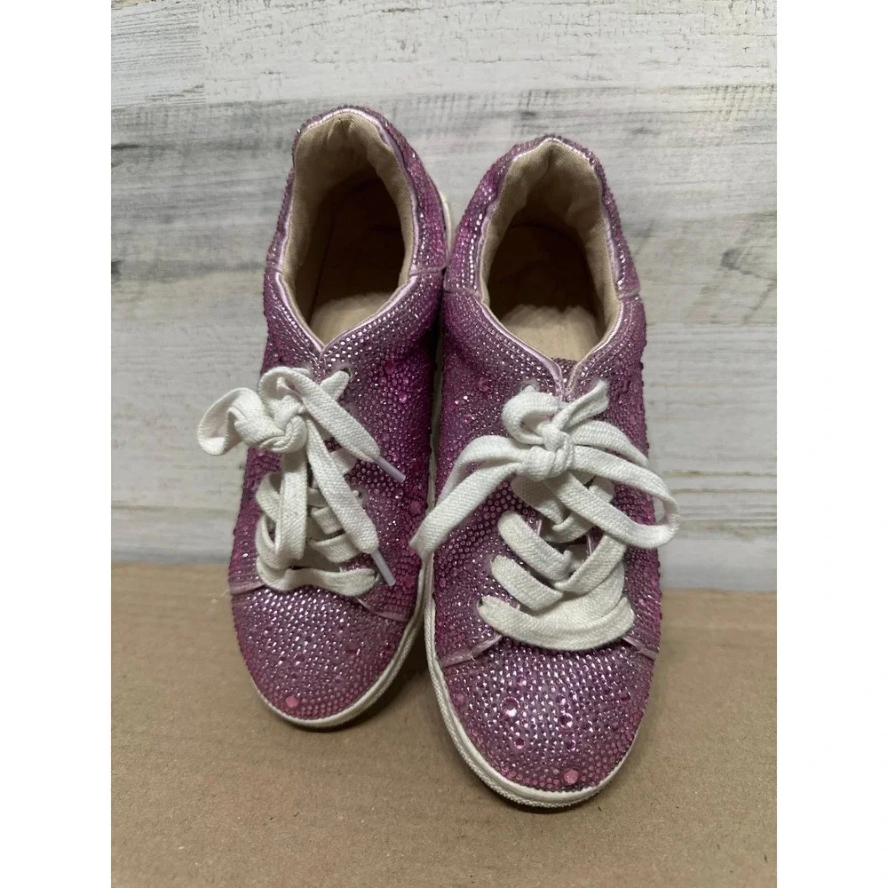 Steve Madden Rhinestone Sneakers Girls‎ Youth 3 Pink Bling Low Top Shoes